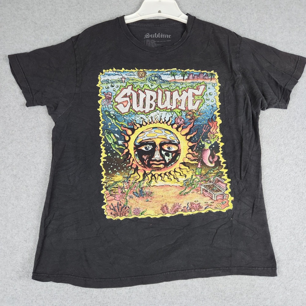 Sublime T-Shirt Mens Large Black Sun Graphic Band Ska Rock Short Sleeve Crewneck
